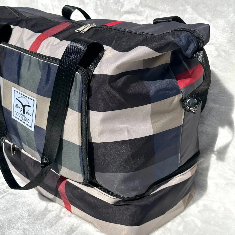 Large Travel Tote Duffel Bag Foldable Waterproof Gym Bag Shoe Section Carry On